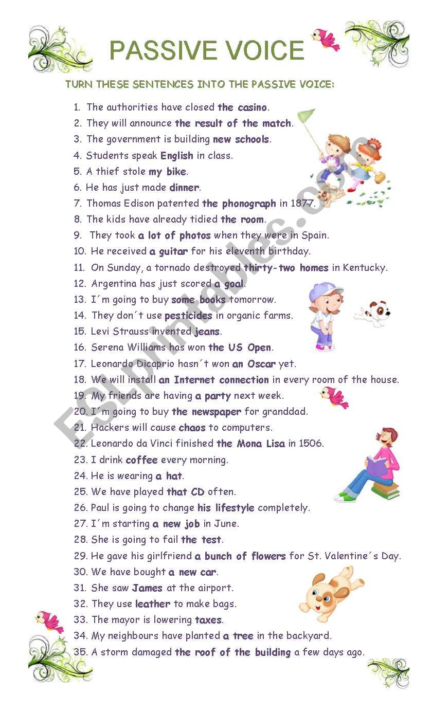 PASSIVE VOICE intermediate ESL Worksheet By Paola 