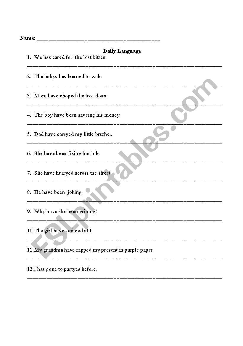 Daily Language worksheet