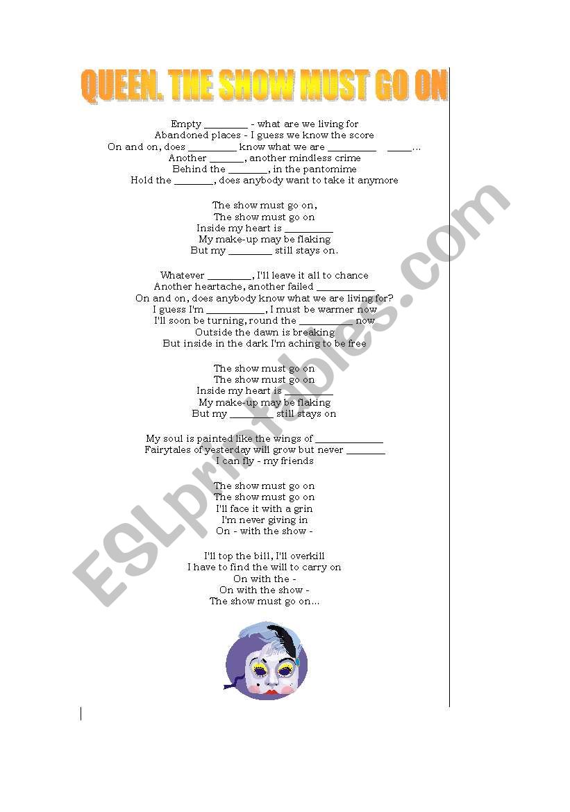 The Show must go on, by Queen worksheet