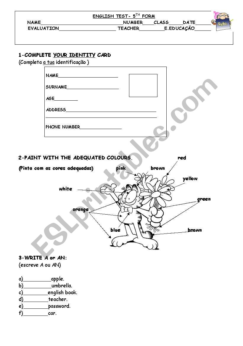 test 5th worksheet