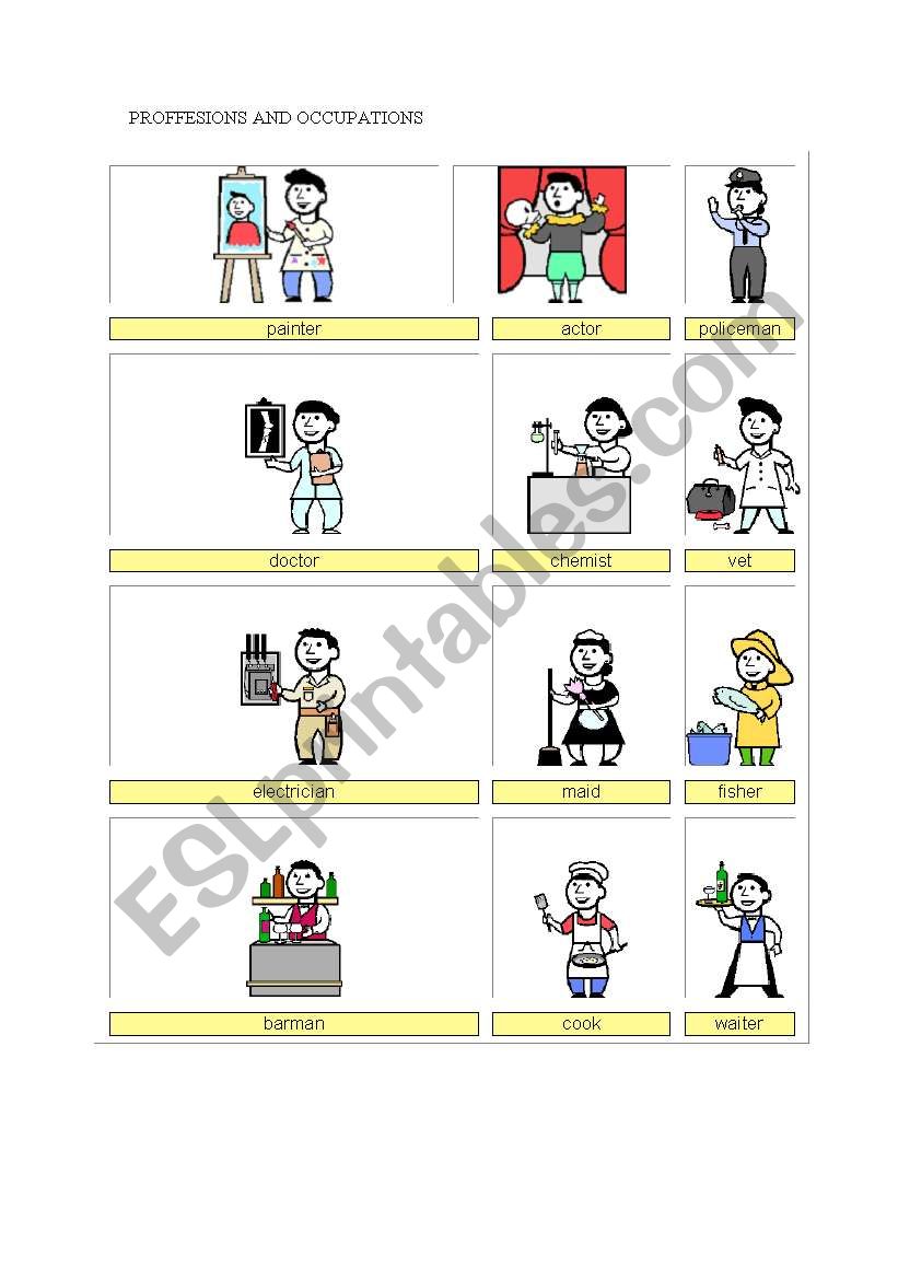 Proffesions and occupations worksheet