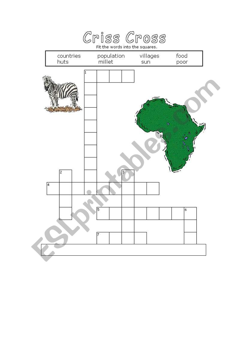 Criss Cross Words Africa worksheet