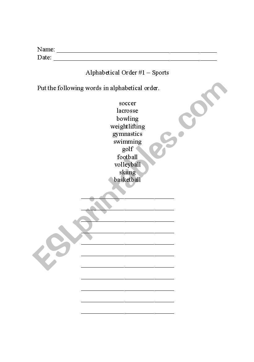 Alphabetical Order #1 - Sports