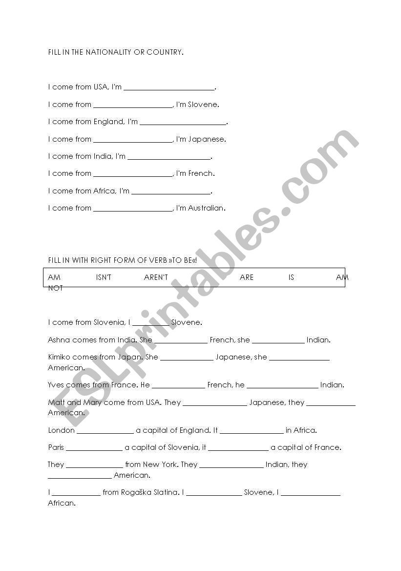 Nationality worksheet