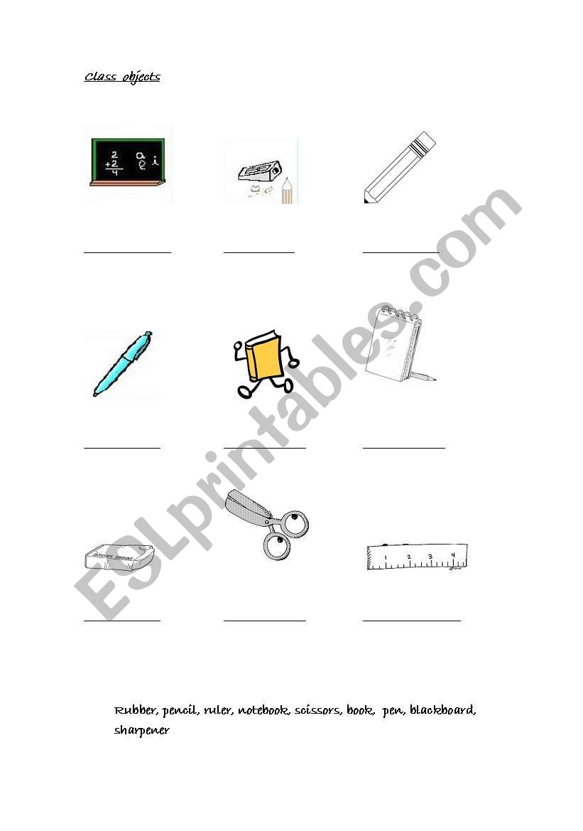 Classroom objects  worksheet