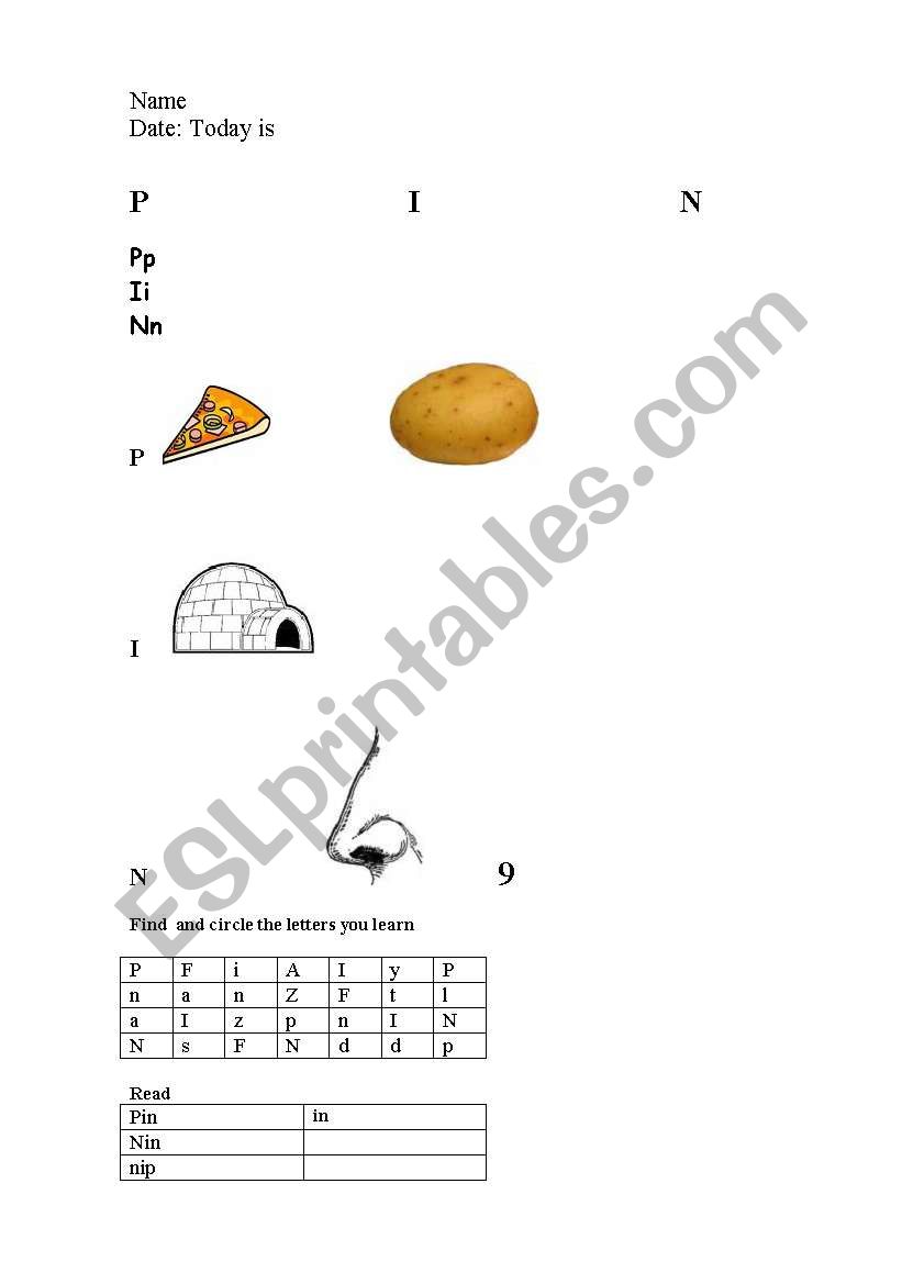 letters PIN worksheet