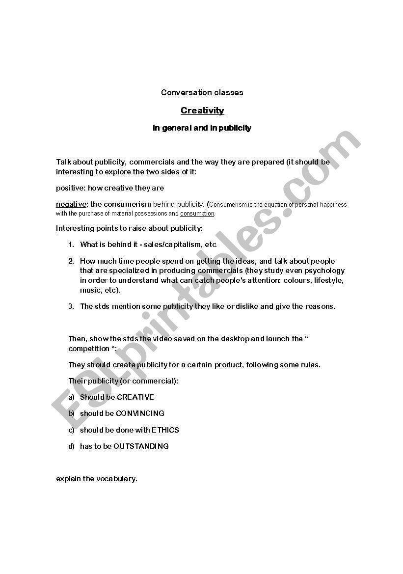 Creativity  worksheet