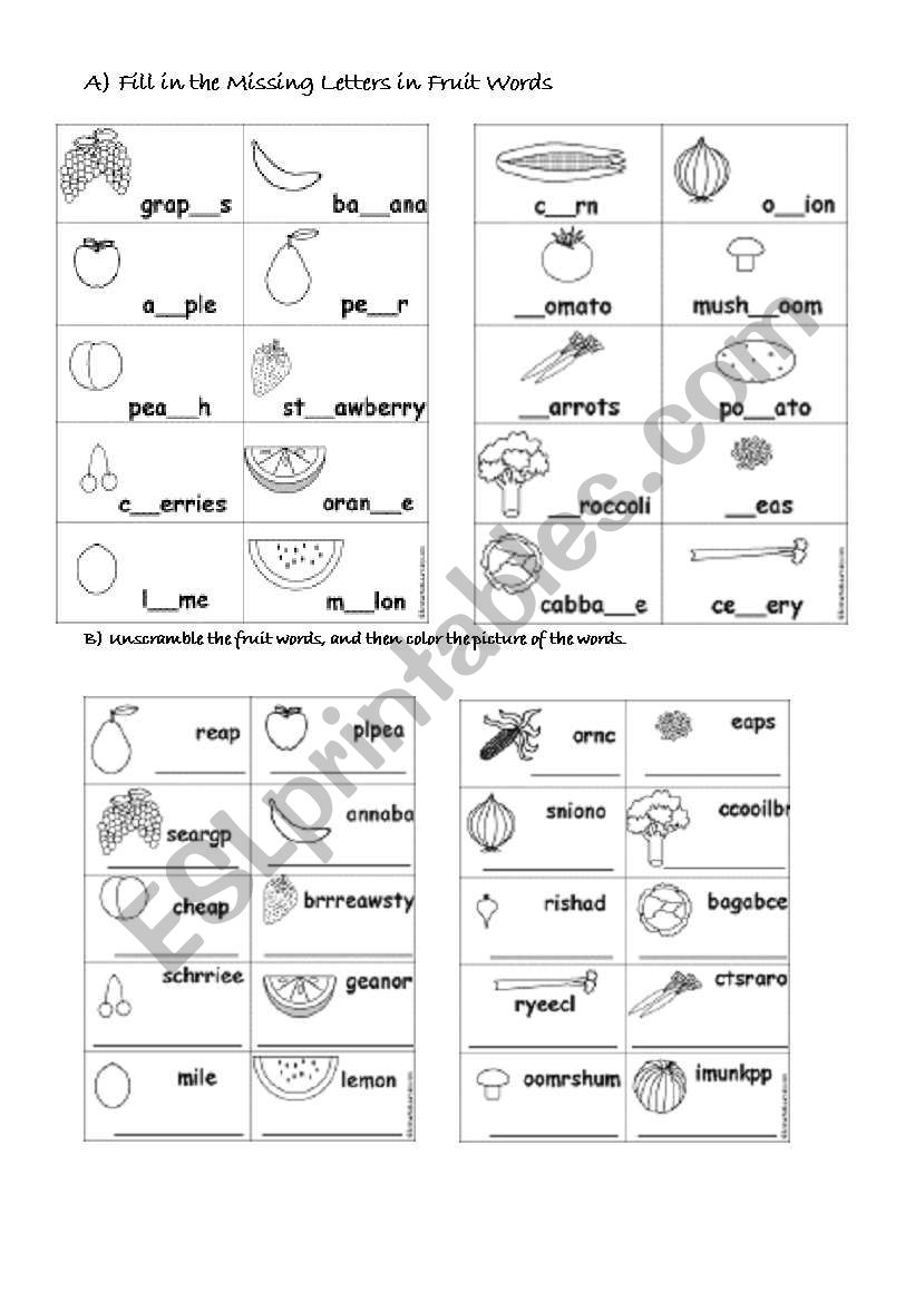 Fruit and veget6ables worksheet