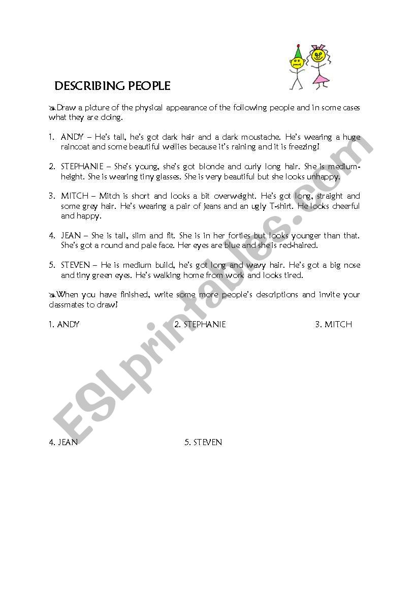 Describing people worksheet