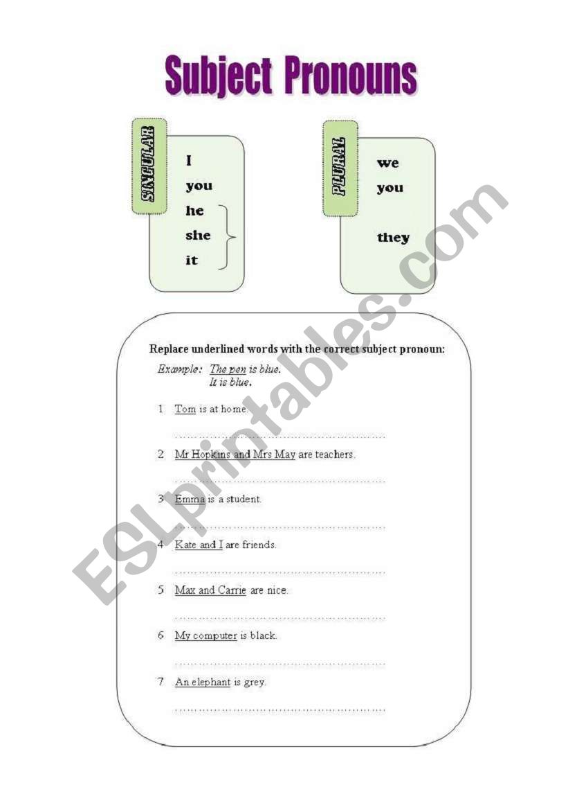 Subject Pronouns worksheet