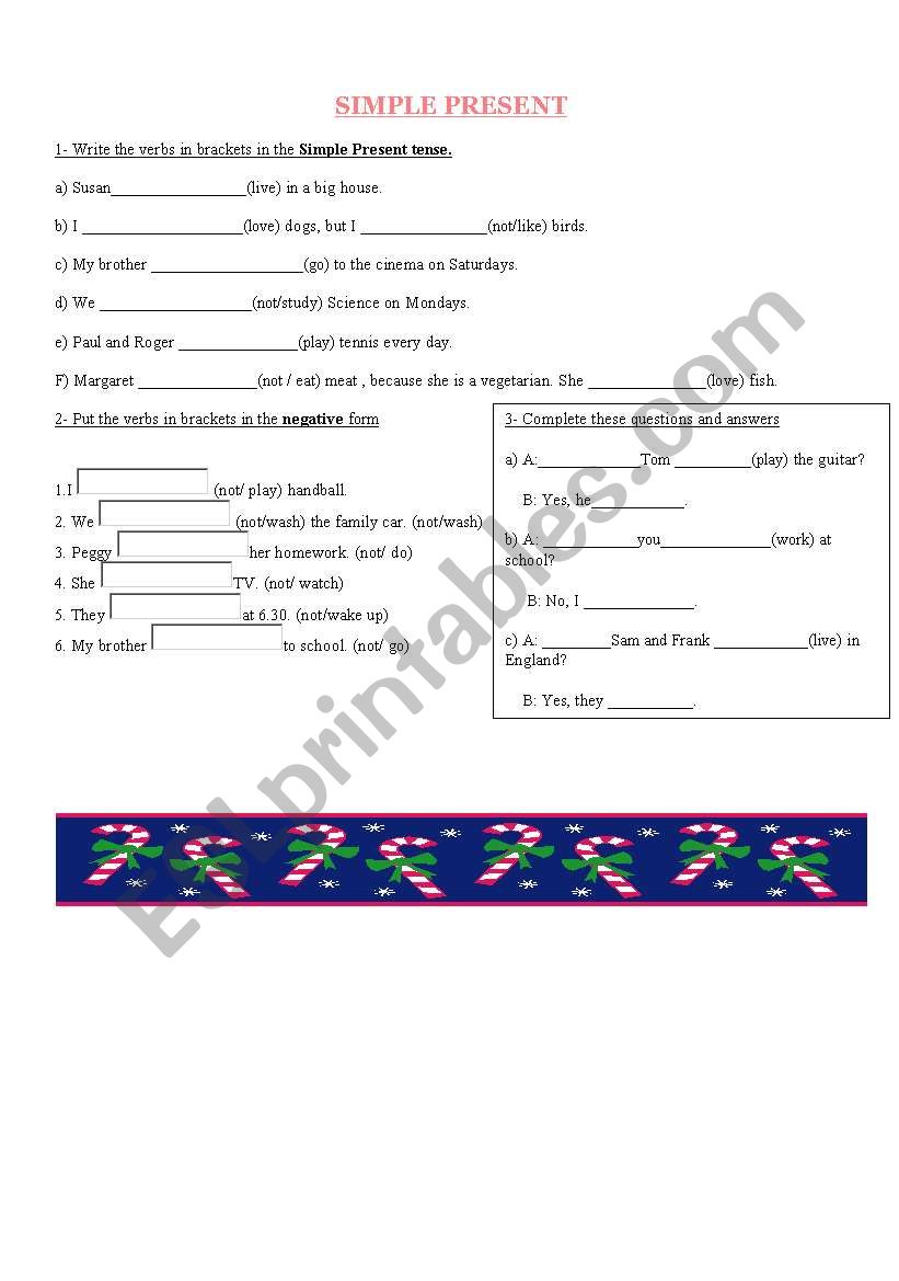 Simple present activities worksheet