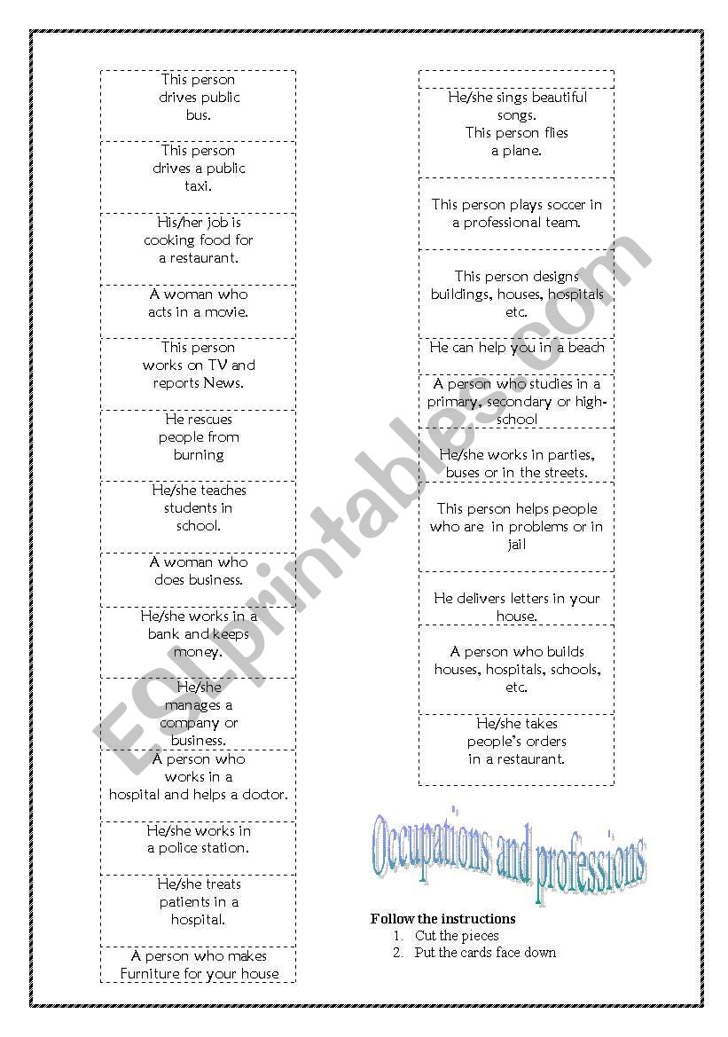 occupations and professions worksheet