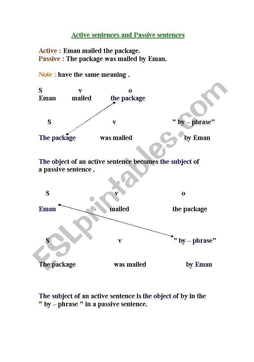 active and passive sentences worksheet