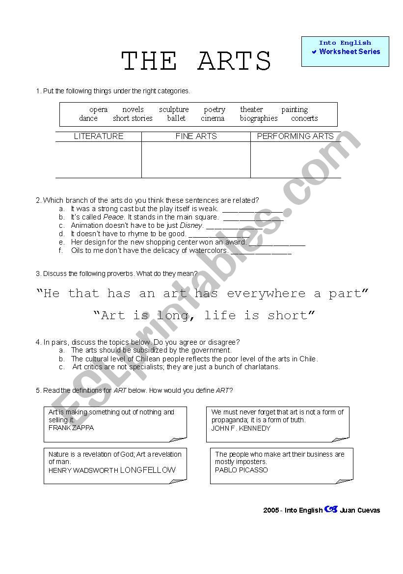 The arts worksheet