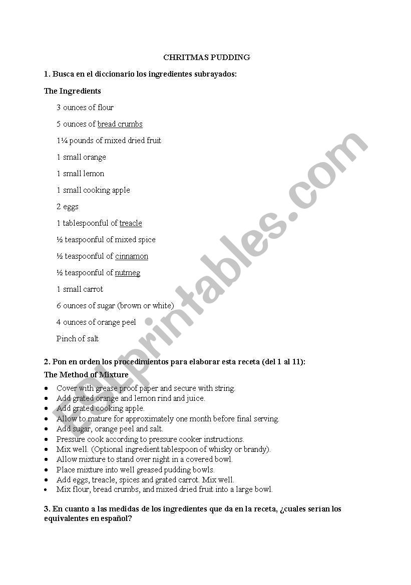 Christmas pudding activity worksheet