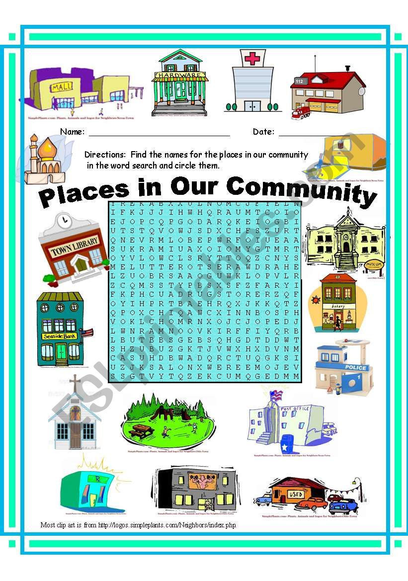Places in Our Community WordSearch