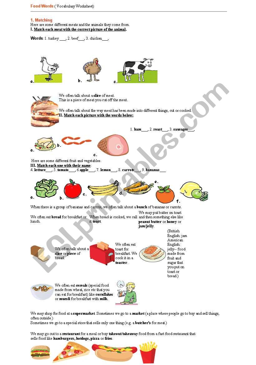 food worksheet