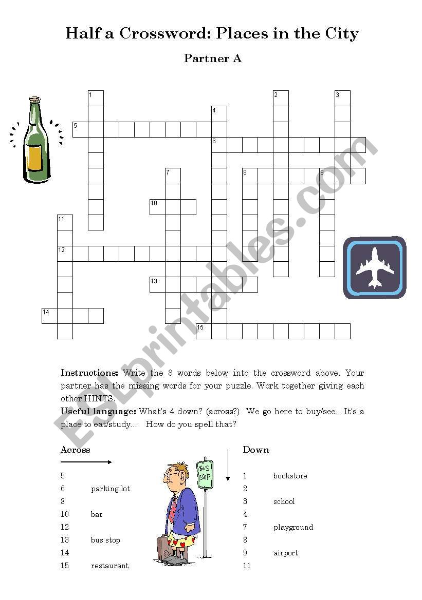 Half a Crossword: Places in the City (1 of 3) ESL worksheet by