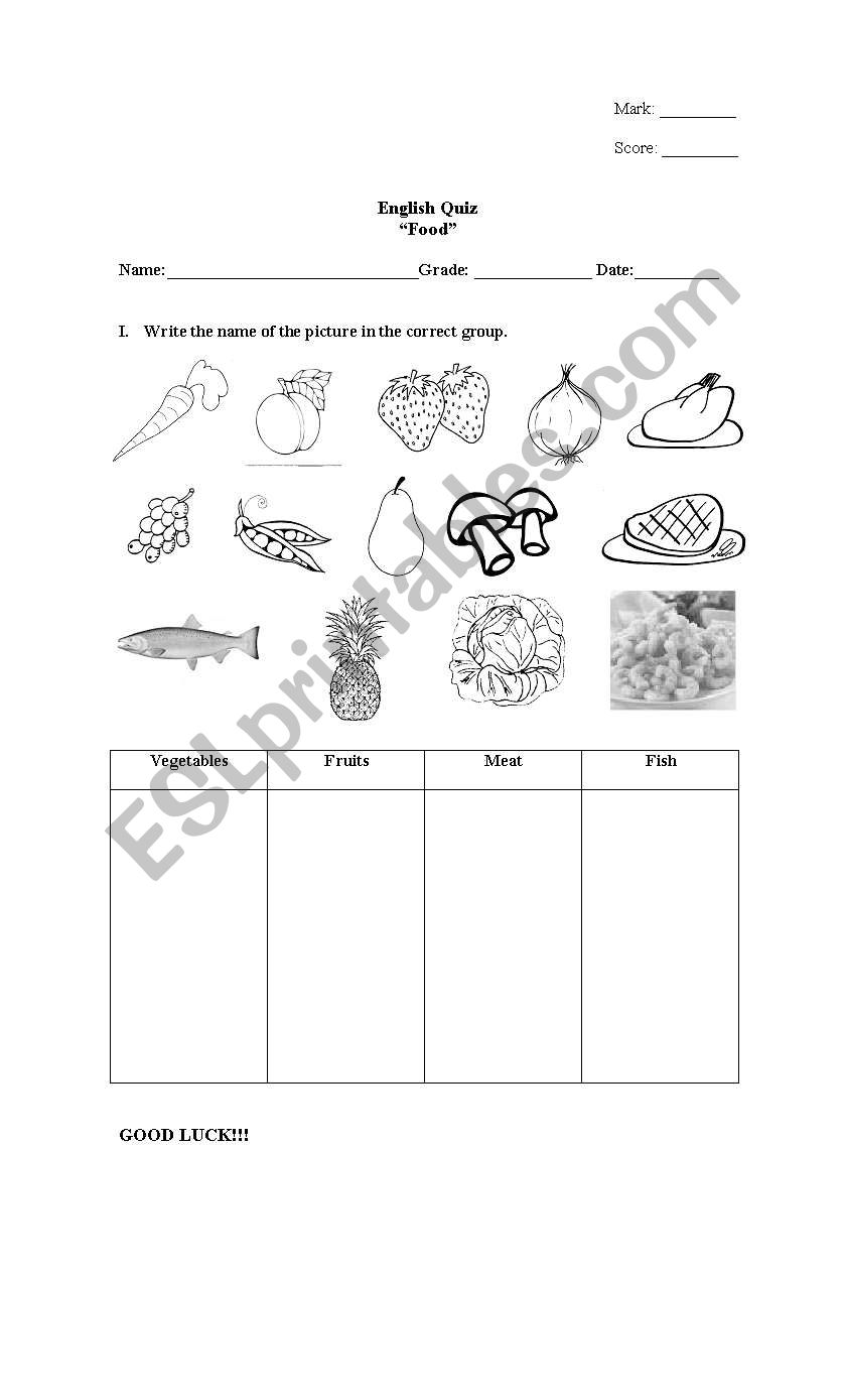 Vocaulary Quiz worksheet