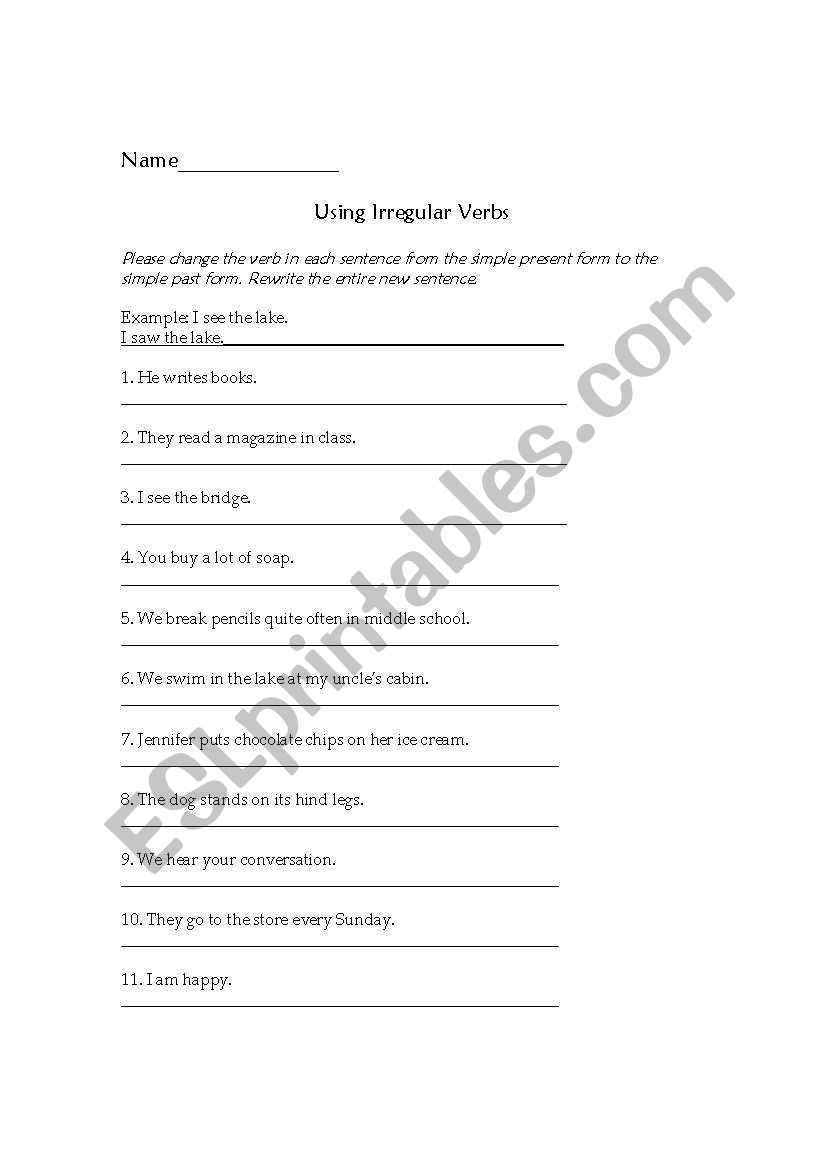 Using Irregular Verbs worksheet