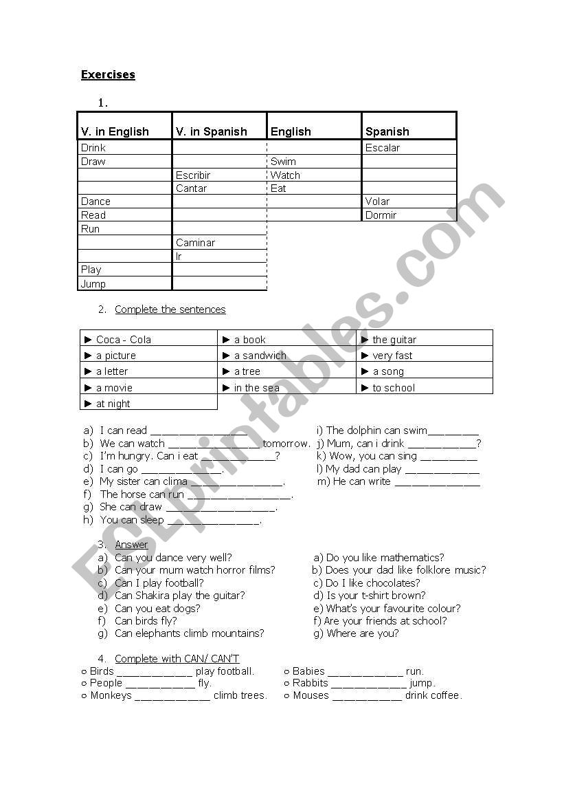 Easy exercises with verbs worksheet