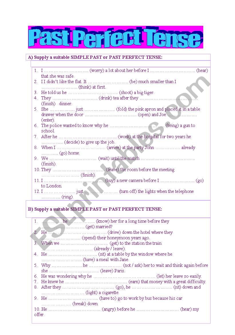 past perfect tense - ESL worksheet by jeep