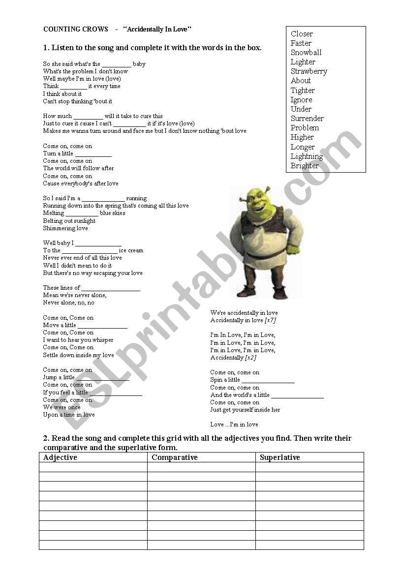 Accidentally In Love Comparative Superlative Song ESL Worksheet By Ester25730