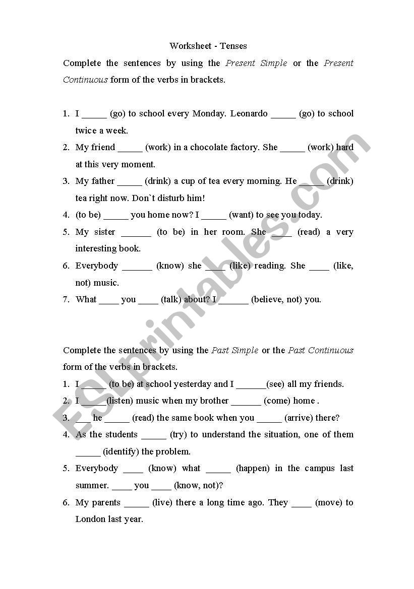 tenses worksheet