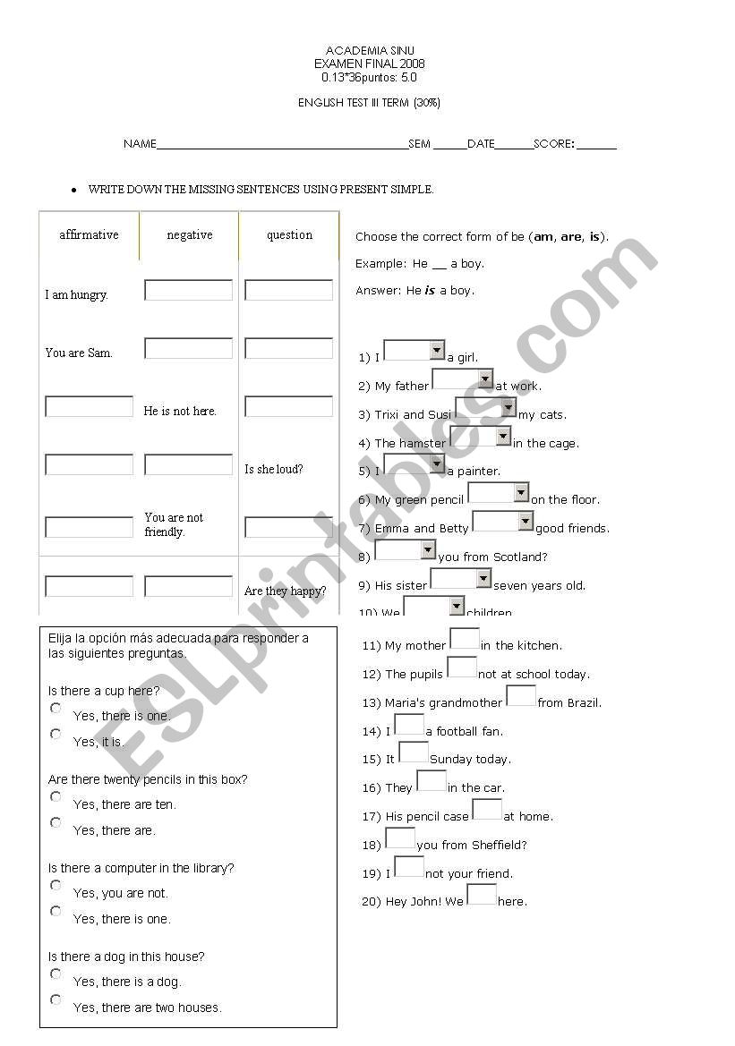 PRESENT SIMPLE worksheet