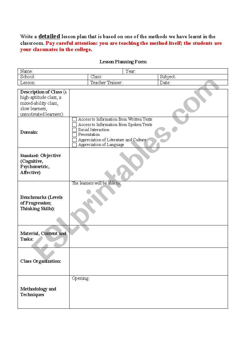 Methodology worksheet