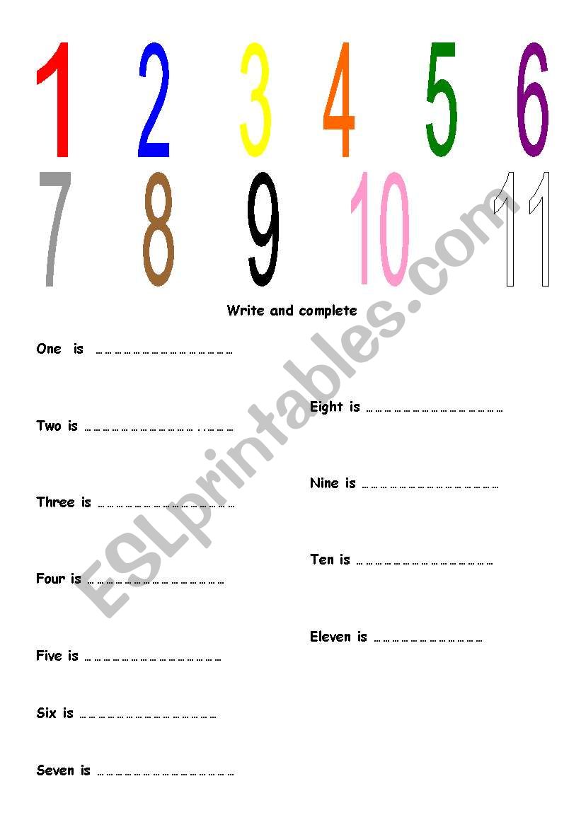 What colours are the numbers? worksheet