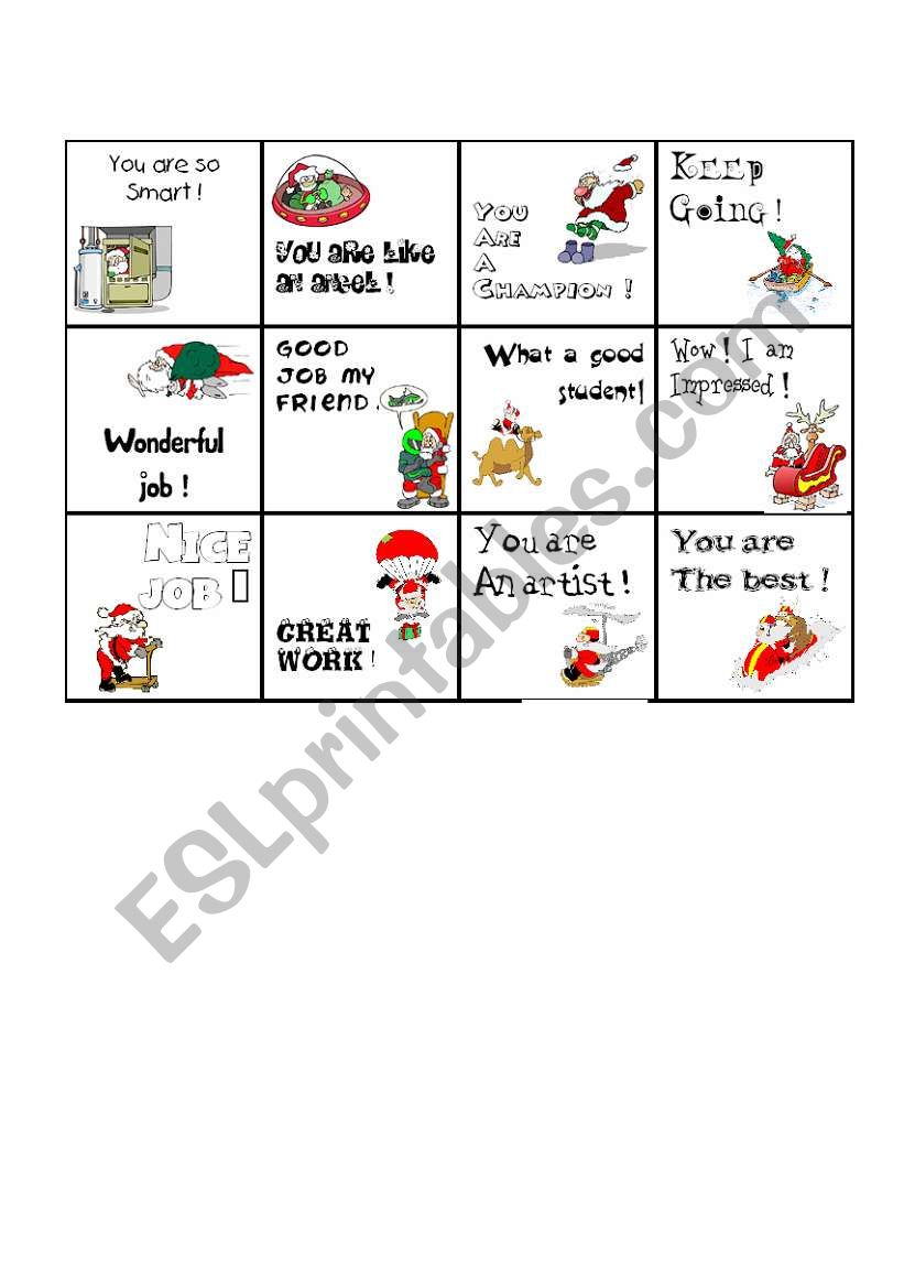 Christmas award cards 3/4 worksheet