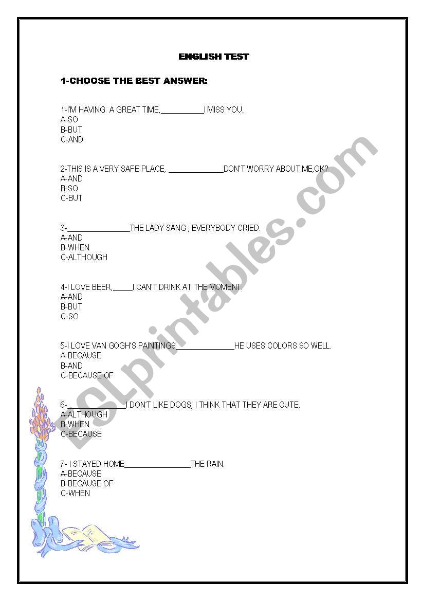 English Worksheets CONJUNCTIONS