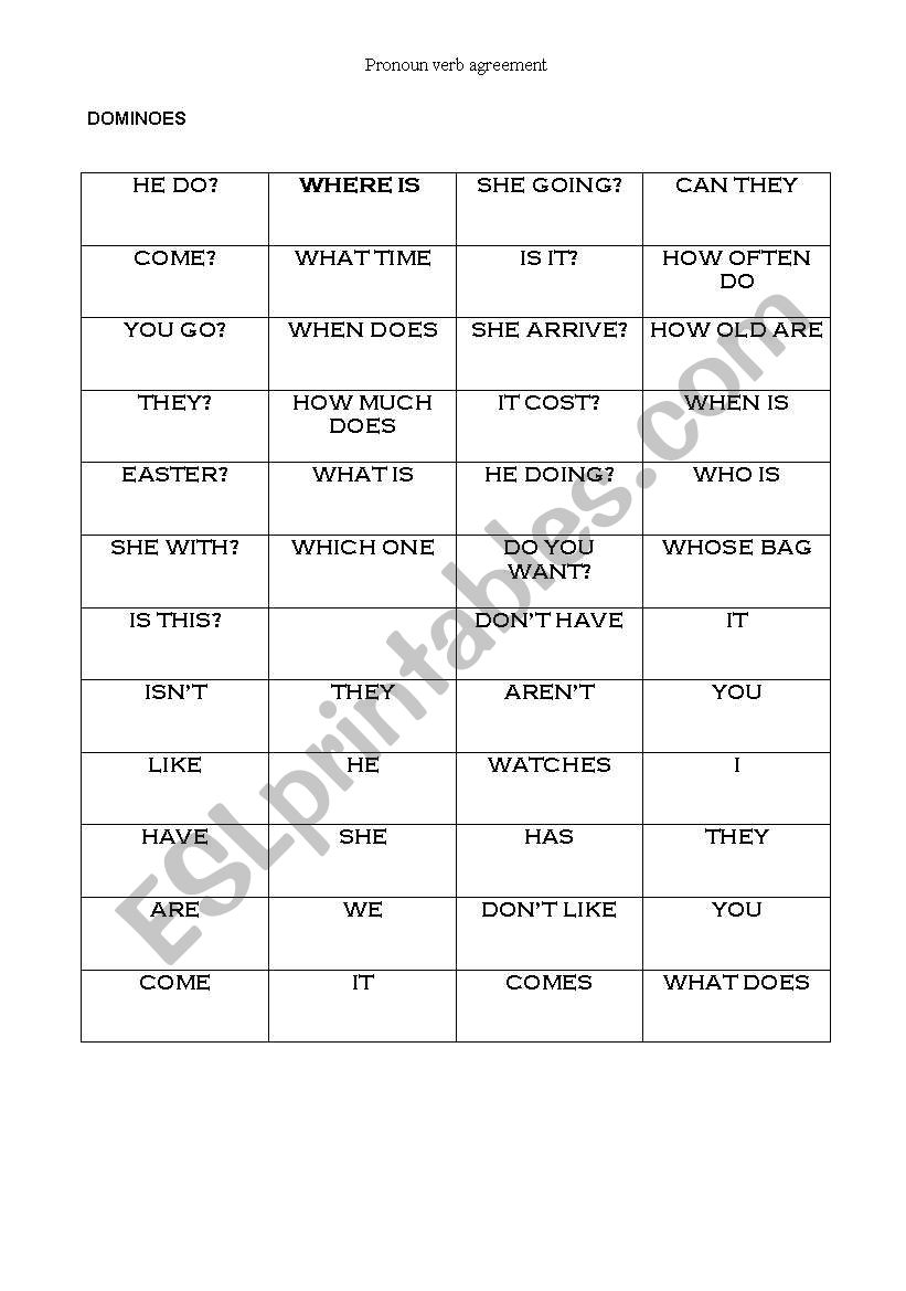 dominoes quesion forms  worksheet