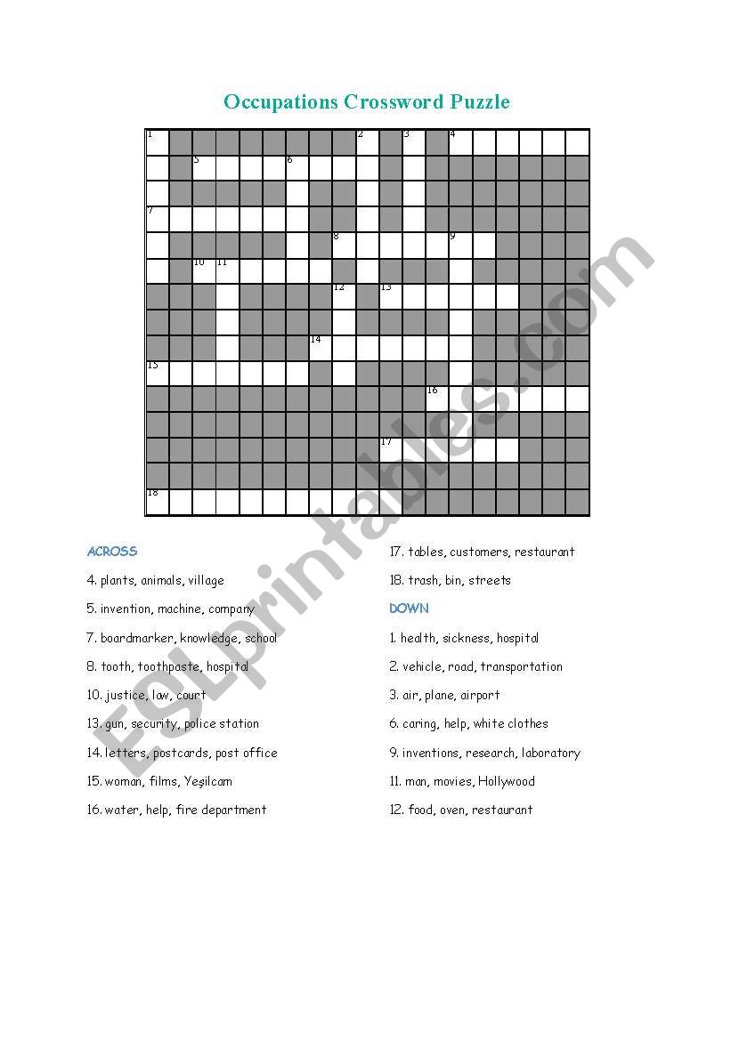 occupations puzzle worksheet