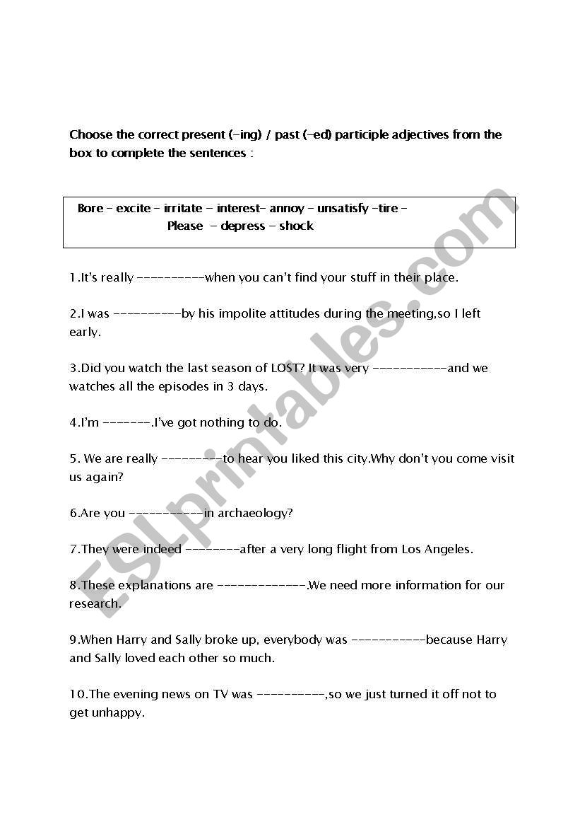 present and past participle adjectives