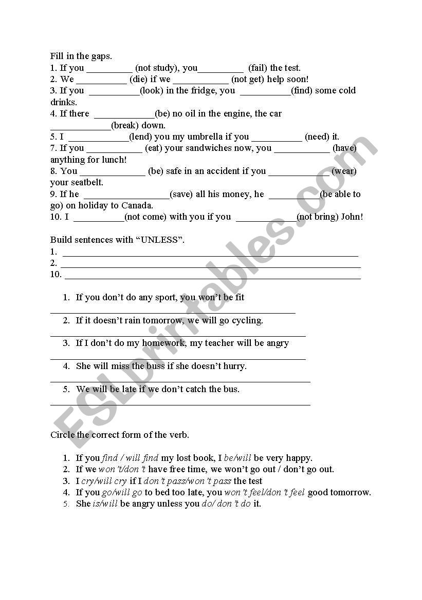 1st conditional worksheet