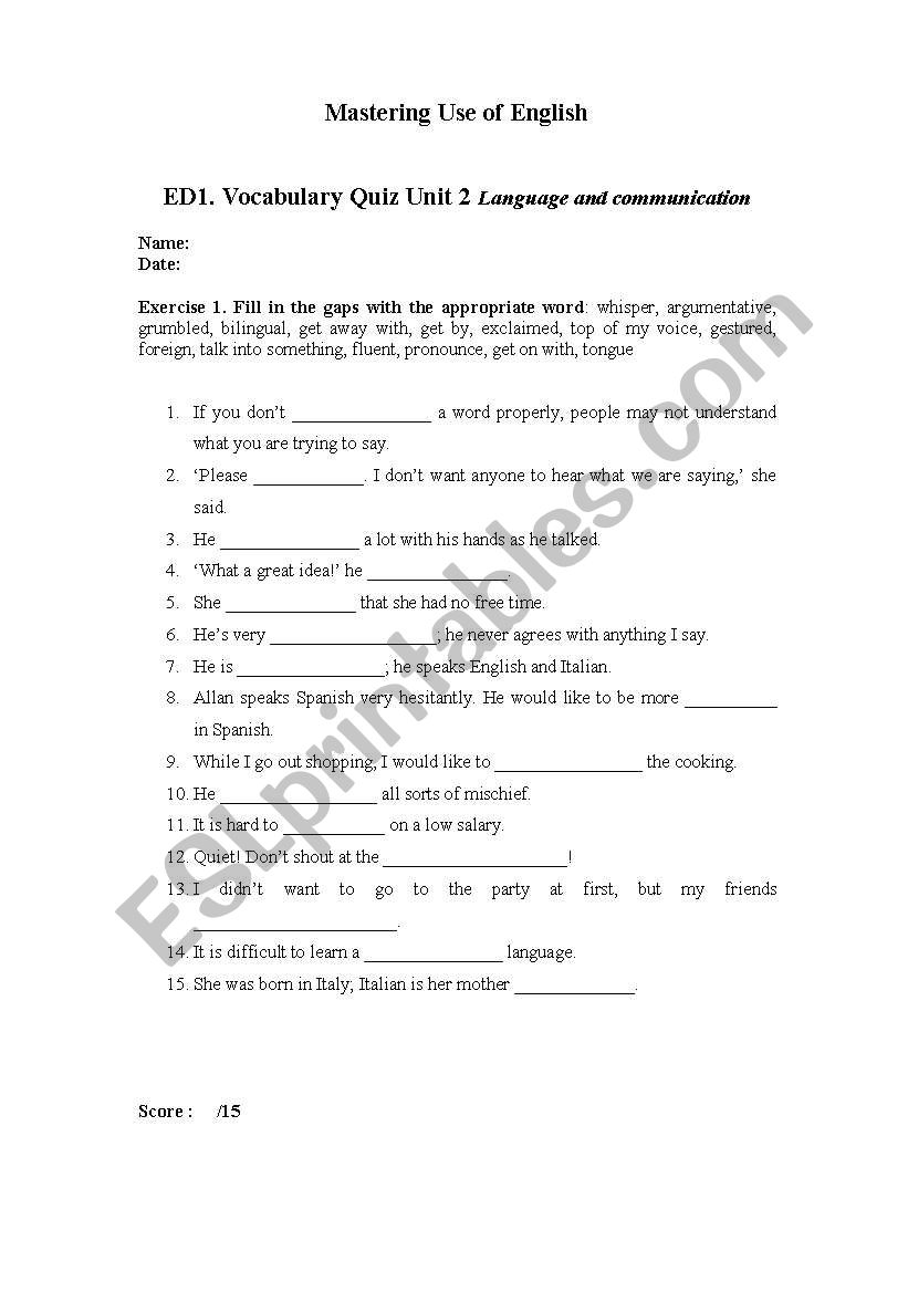 Language and communication worksheet