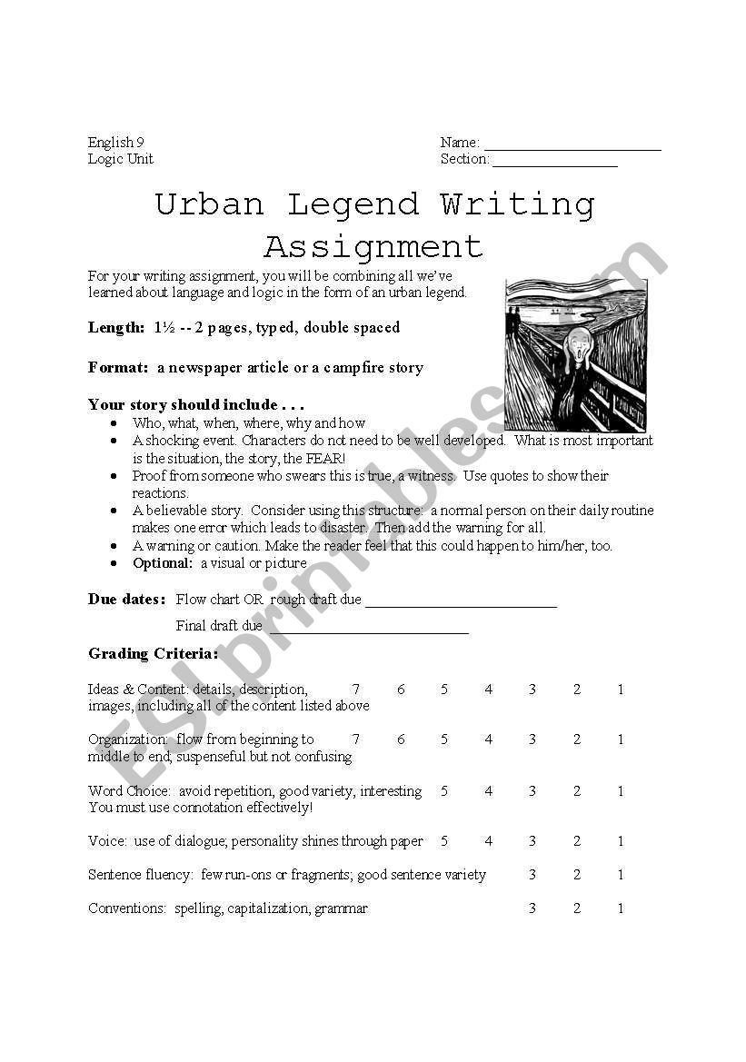 Urban Legends Writing worksheet