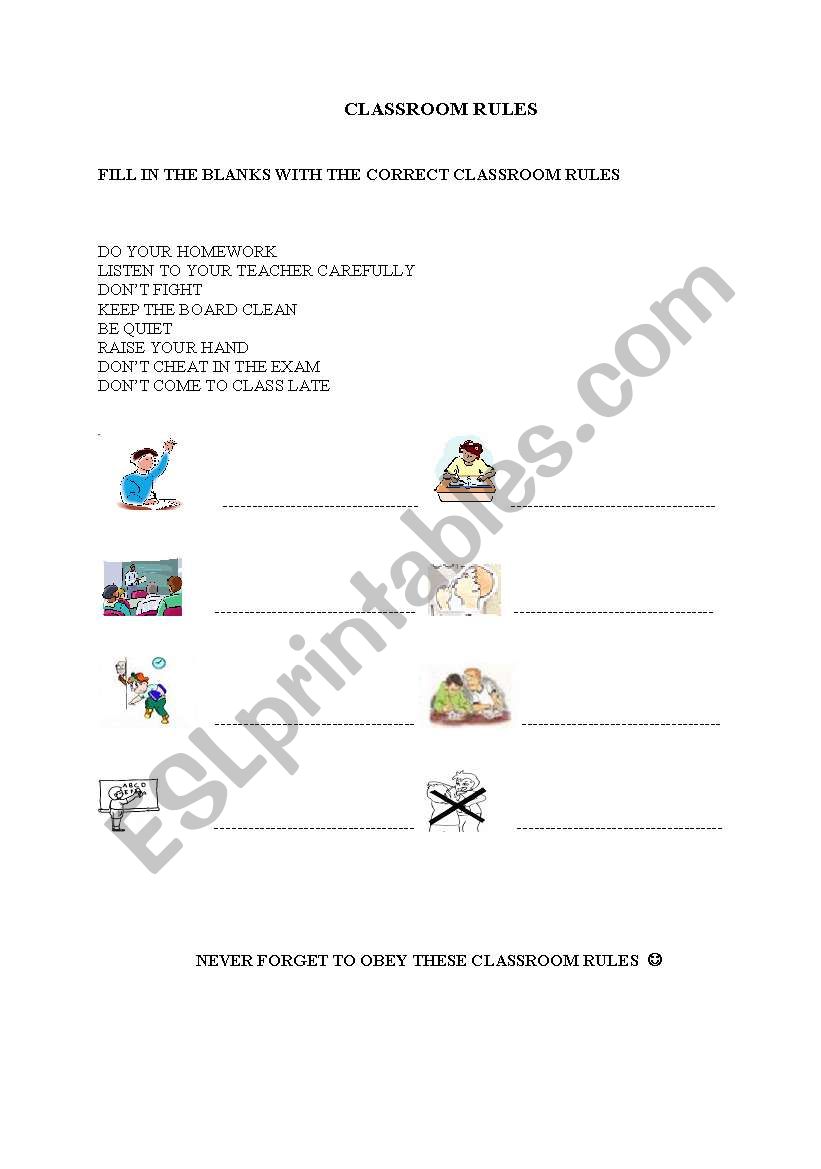 CLASSROOM RULES worksheet