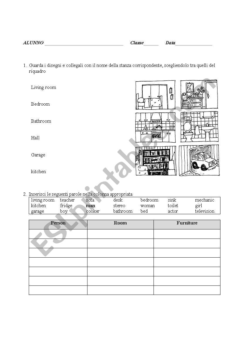 Home and furniture worksheet