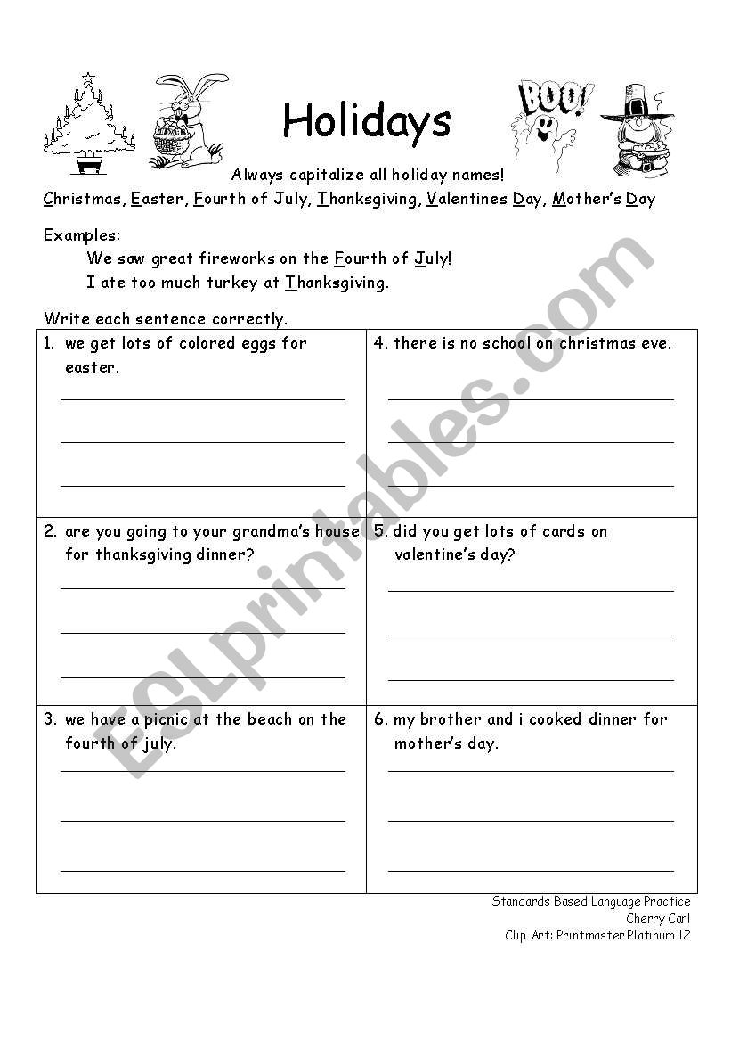 Holidays - ESL worksheet by elenaorchid