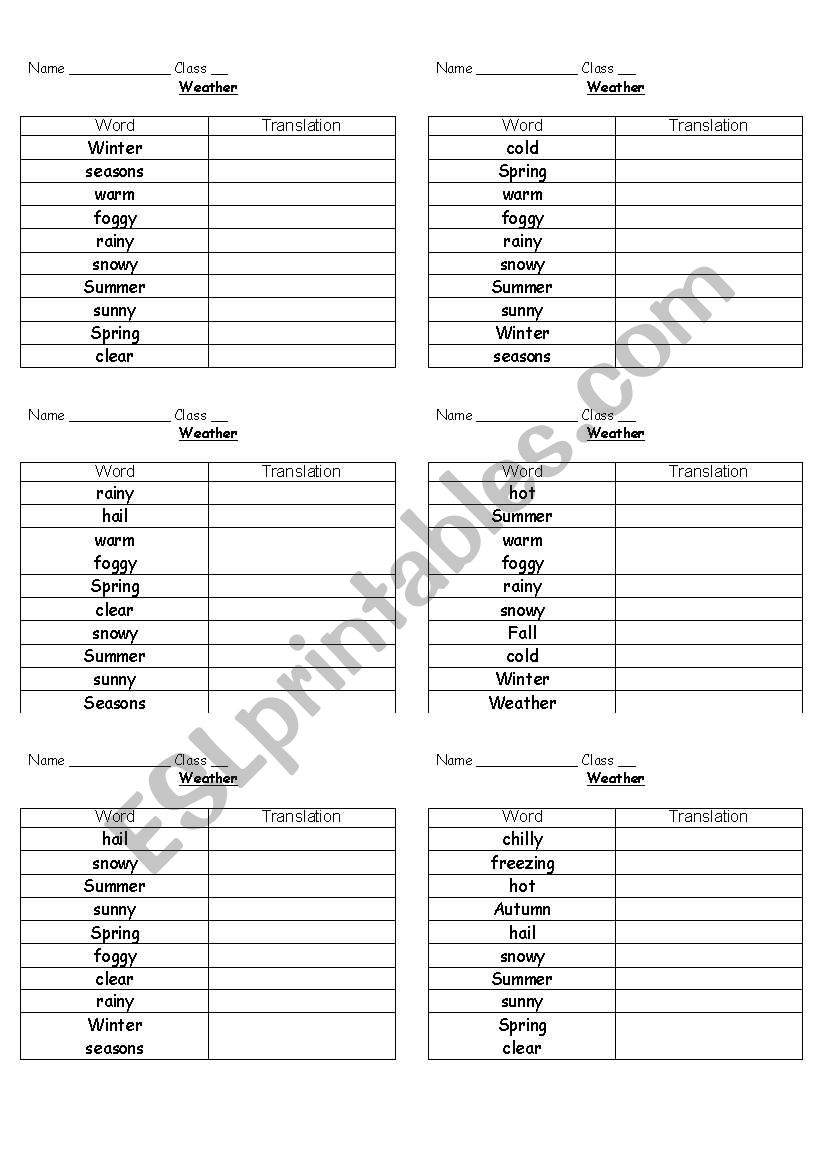 Weather Words worksheet