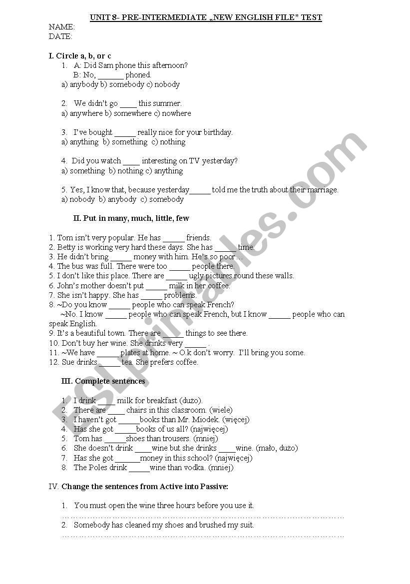 intermediate test worksheet