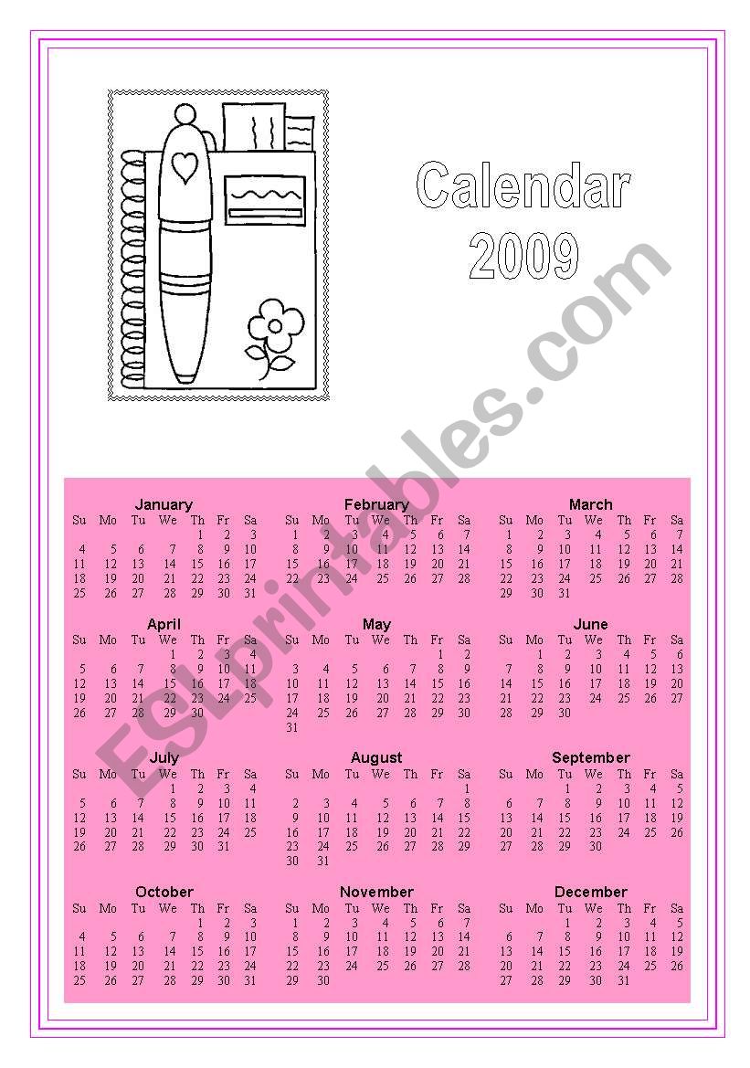 School Year Calendar 2009 worksheet
