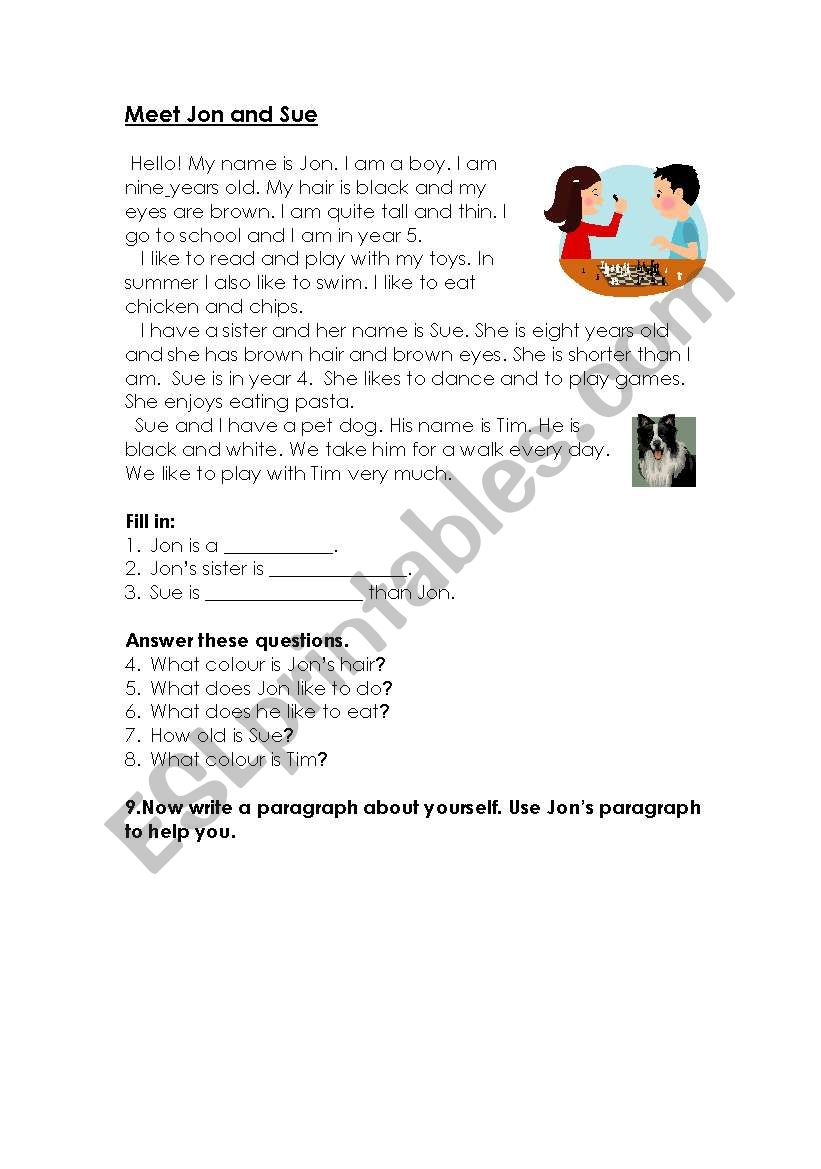 Meet Jon and Sue worksheet