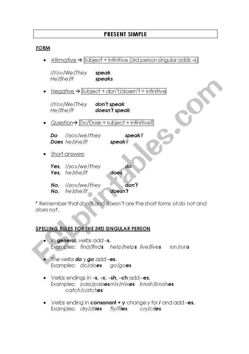 Present Simple worksheet