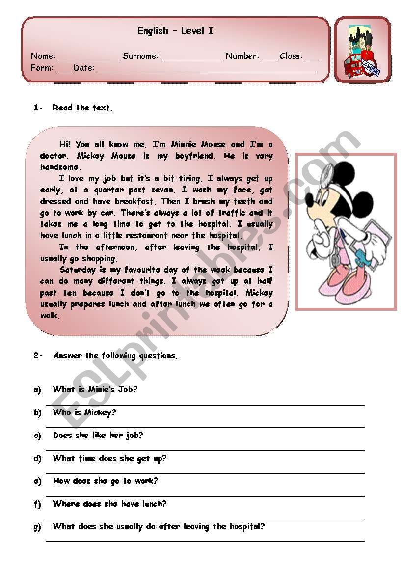 Minnie´s Routine Esl Worksheet By Xani 6385