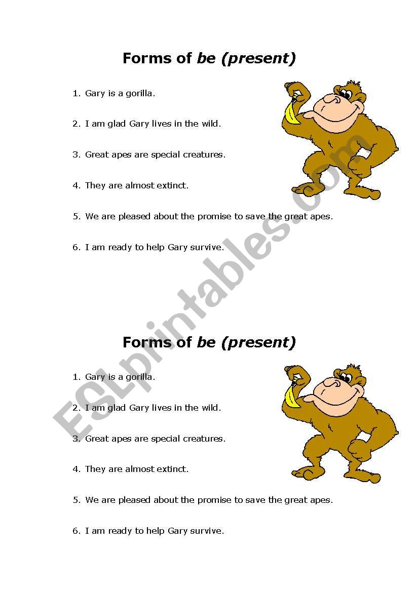 Forms of Be (present tense) worksheet