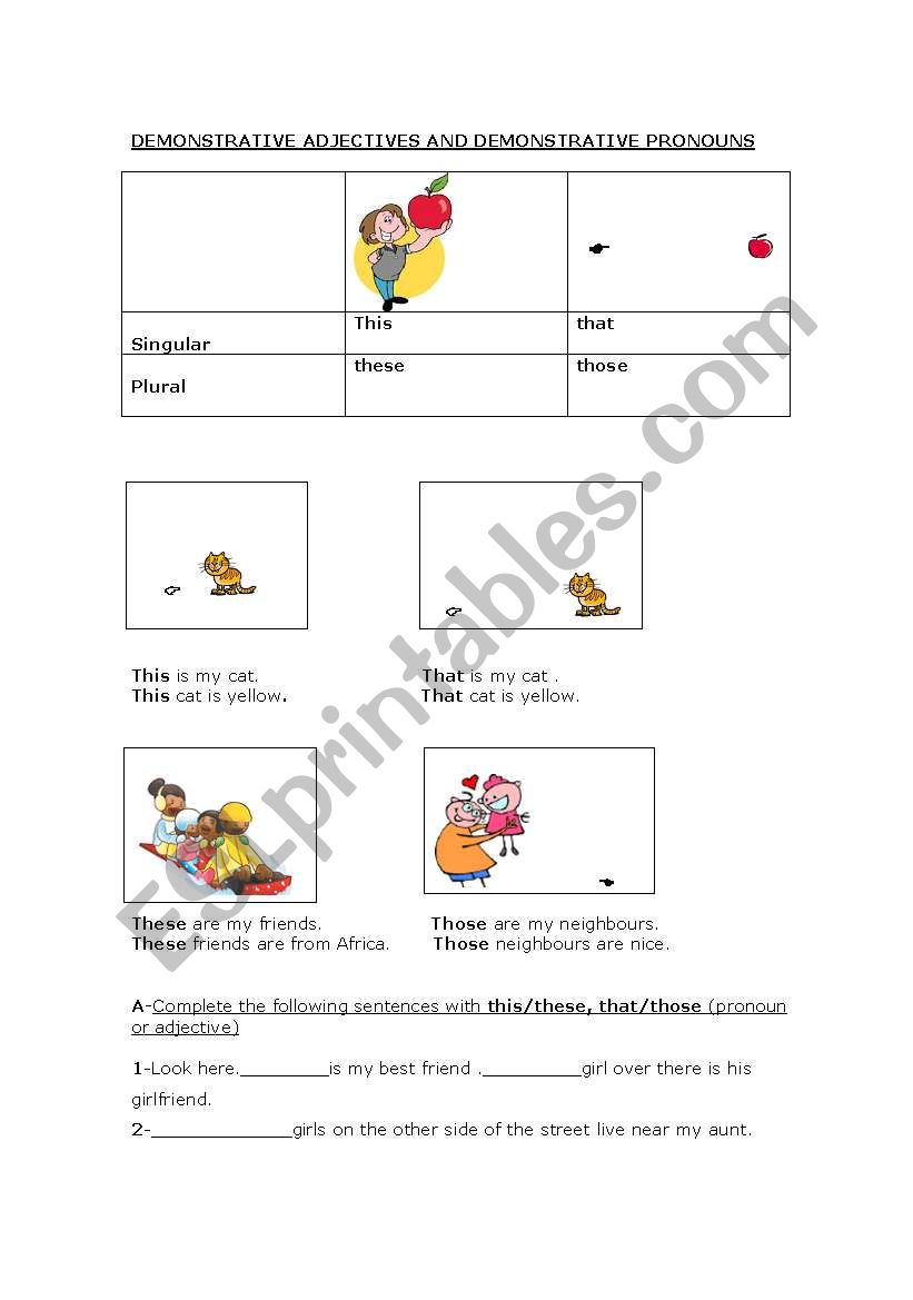 English Worksheets Demonstrative Adjectives